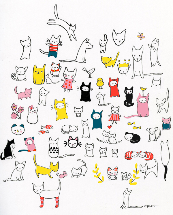 I heart cats pink yellow red