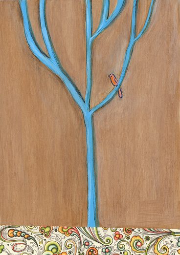 sitting in a blue tree