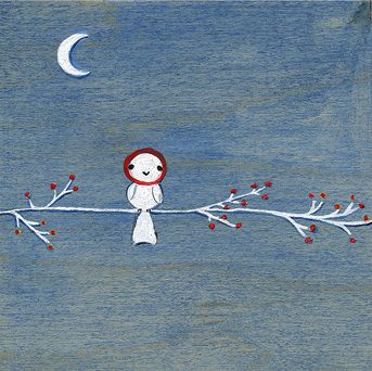 little white bird with a red hat