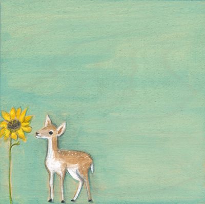a baby deer sees hope in a sunflower