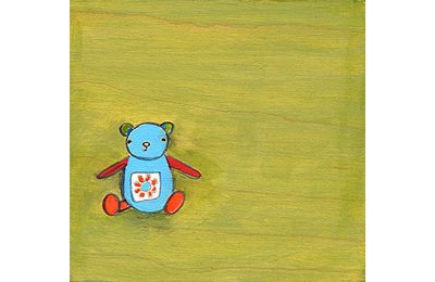 and they’re up + a tiny blue bear
