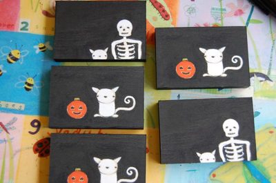 Clementine meets Halloween ~ paintings + archival prints on panels